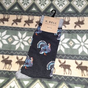 K. Bell Men's Turkey Themed Crew Socks Size 6.5-12